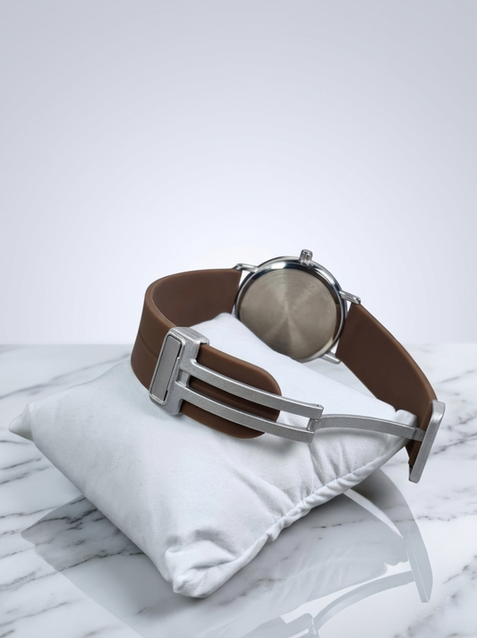 TIMAS Classic Silver | Minimalist Men’s Dress Watch with Coffee Brown Strap