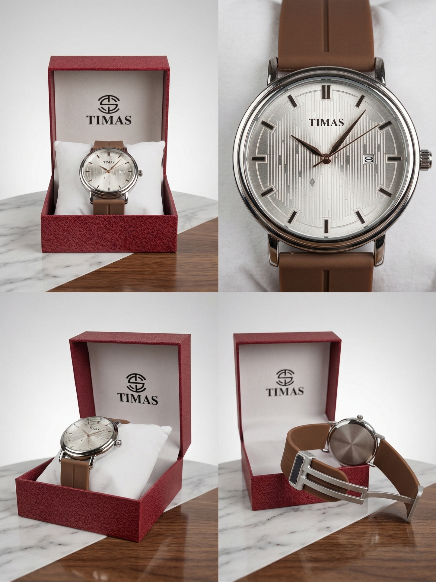 TIMAS Classic Silver | Minimalist Men’s Dress Watch with Coffee Brown Strap