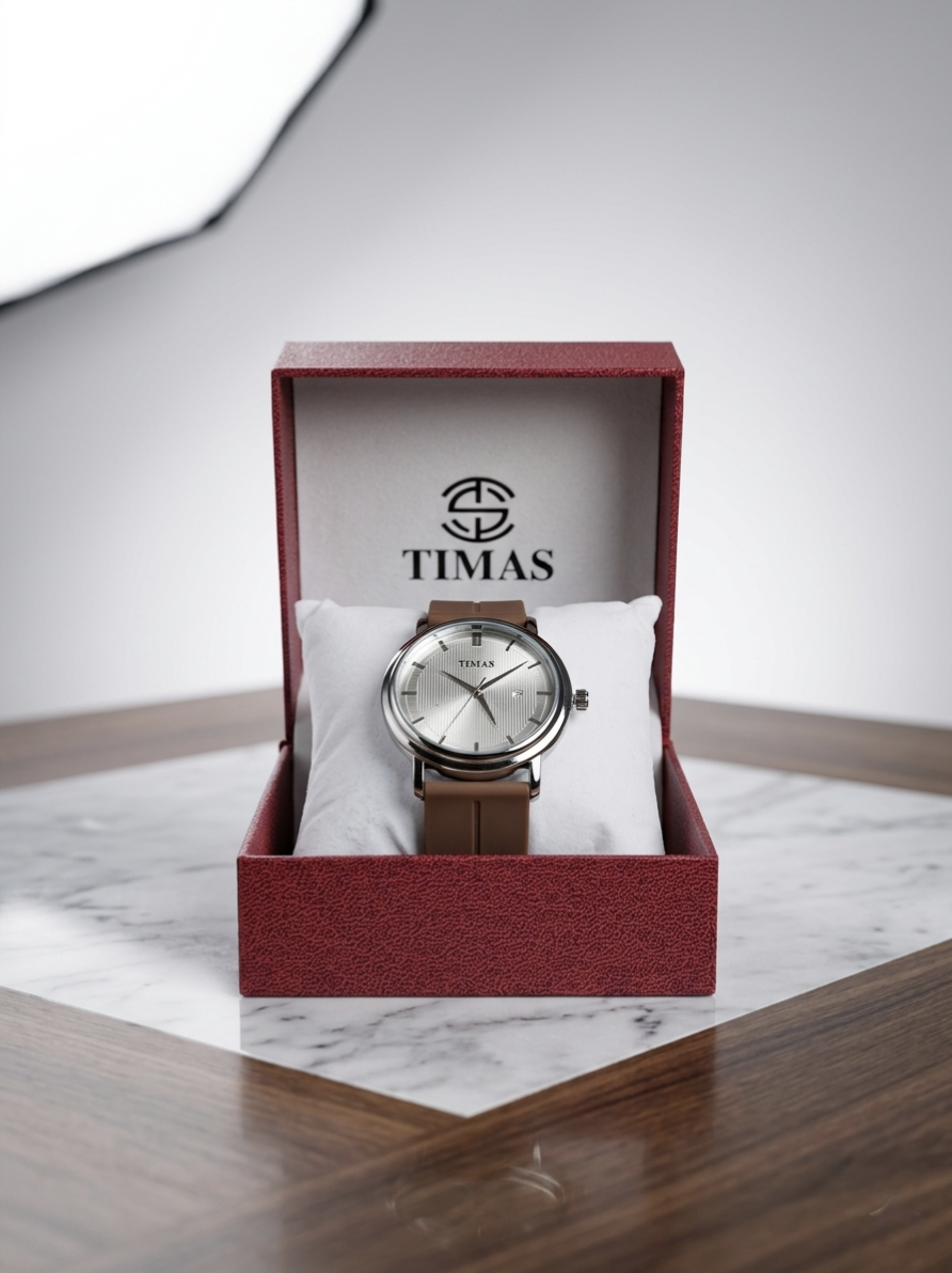 TIMAS Classic Silver | Minimalist Men’s Dress Watch with Coffee Brown Strap