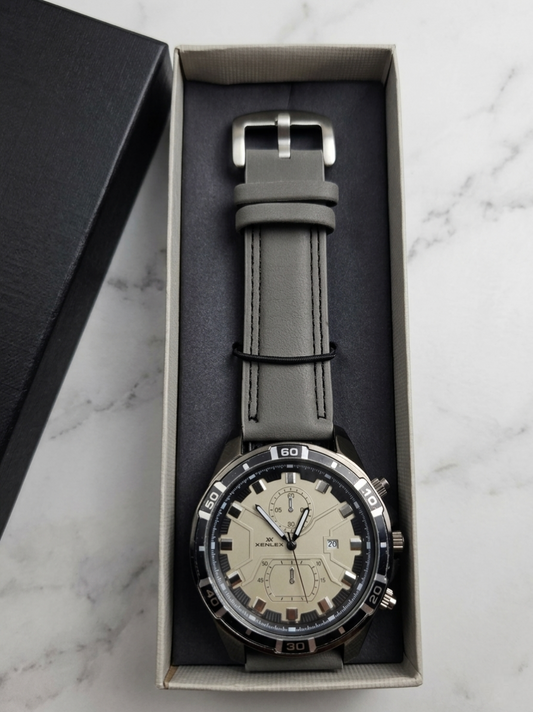 Xenlex Aviation Chronograph | Champagne Dial & Premium Grey Leather Strap