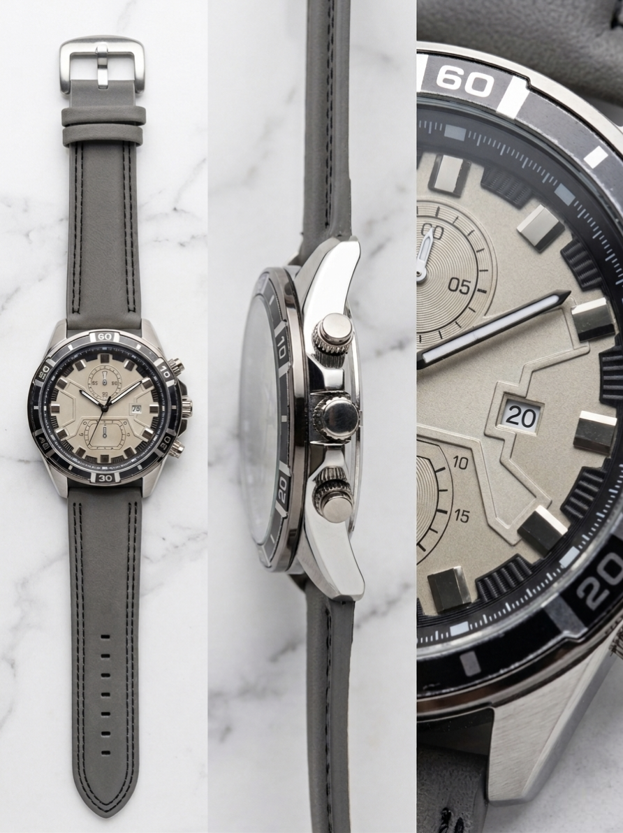 Xenlex Aviation Chronograph | Champagne Dial & Premium Grey Leather Strap