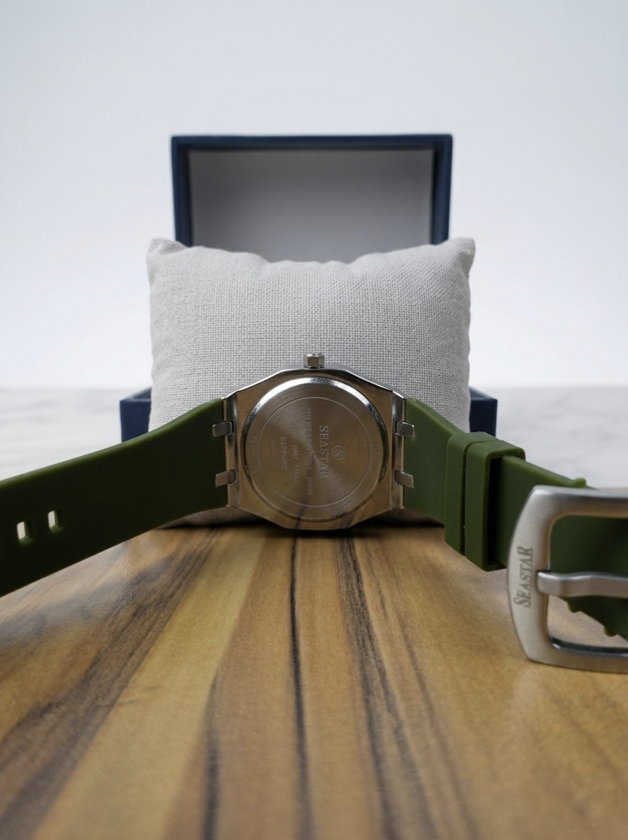 Seastar GMT Royal Oak | Olive Green Waffle Dial | Premium Rubber Strap